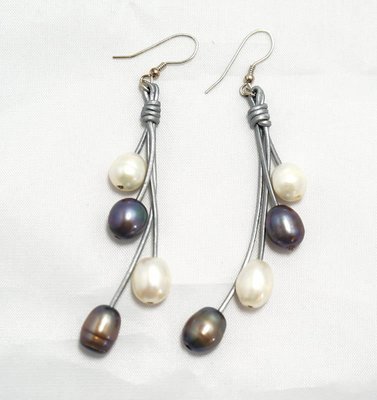 Gray Leather with Gray and White Pearls