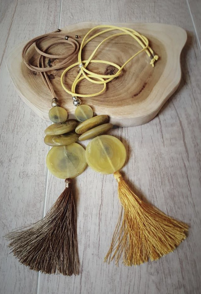 Yellow Leather Necklace with Yellow Tassel