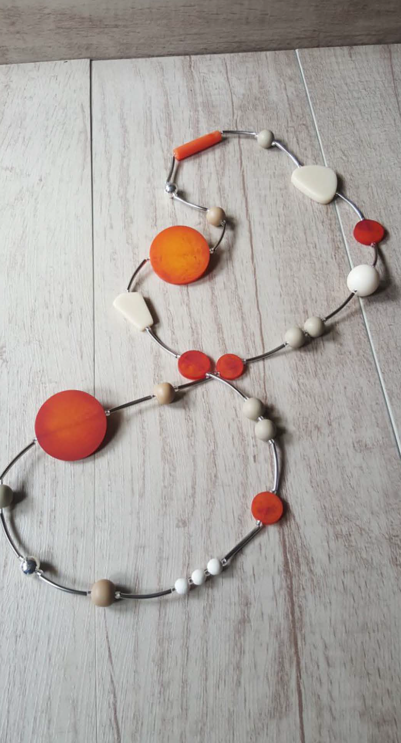 Stainless Steel Orange Tan and White Beads