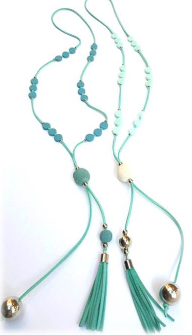 Leather Turquoise with Mint Coin Beads