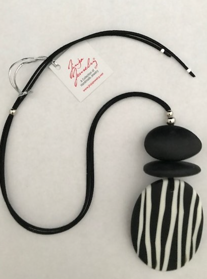 Black Leather Black and White Stripe Bead