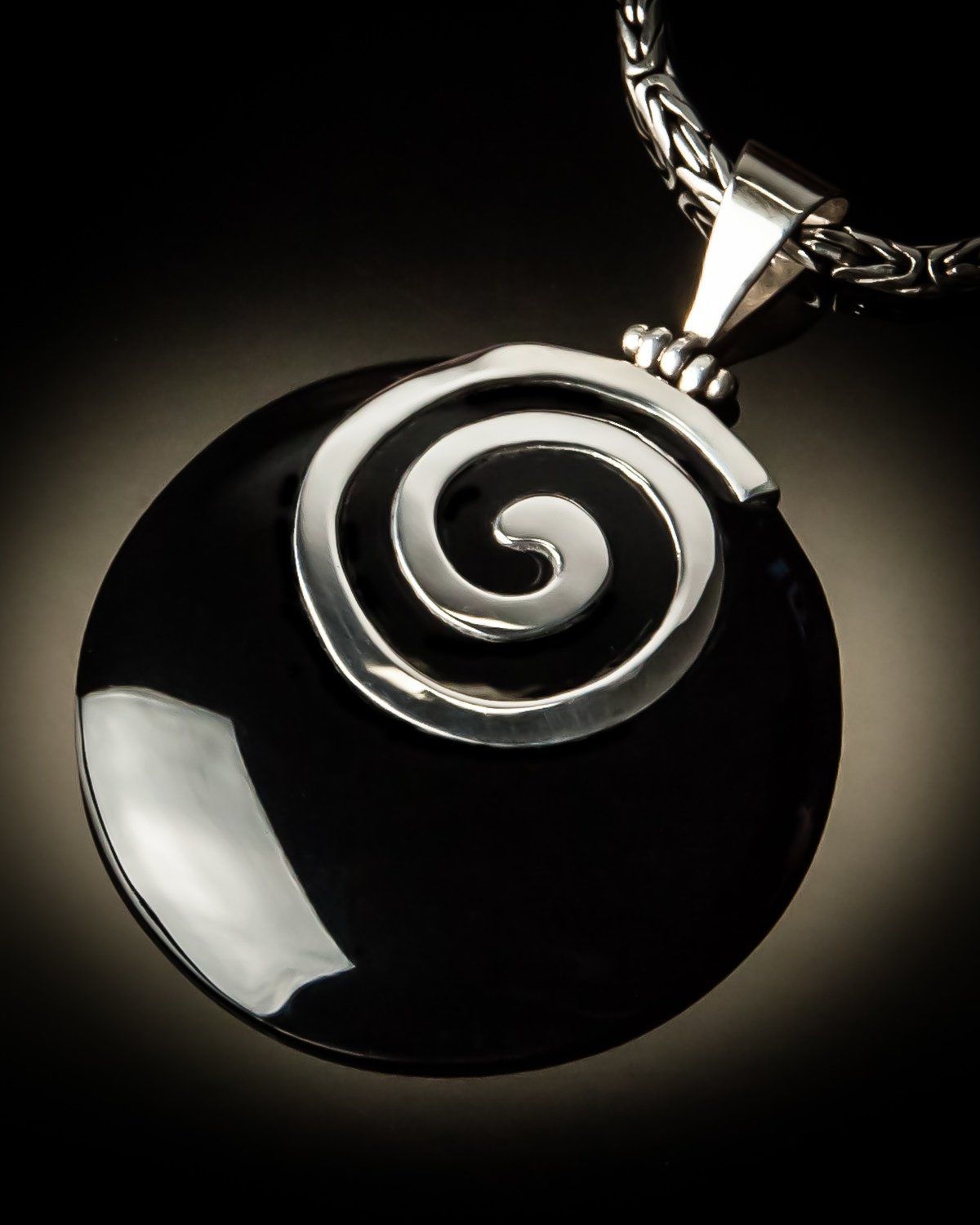 Black Shell Sterling Silver Swirl Pendant