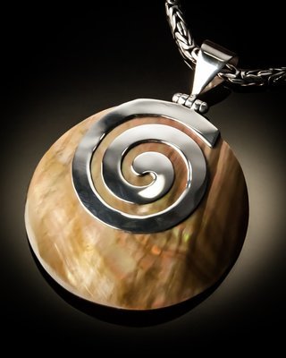Brown Mother of Pearl Sterling Silver Swirl Pendant