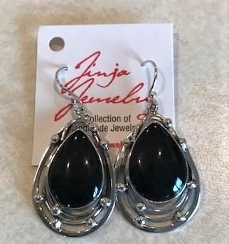 Black Shell with Rings of Sterling Silver Earrings