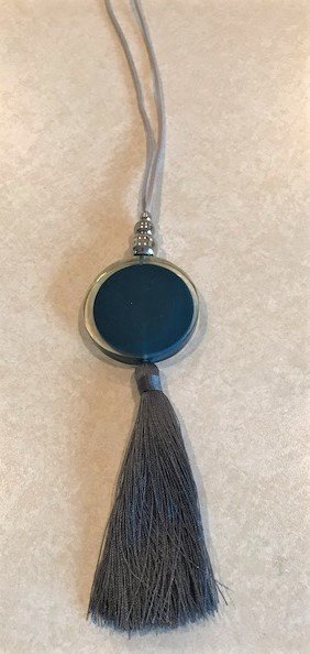Gray Leather with Dark Blue Disk and Blue Tassel