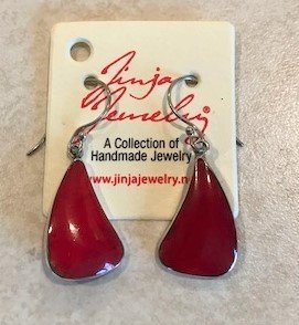 Red Coral Sterling Silver Triangle Earrings