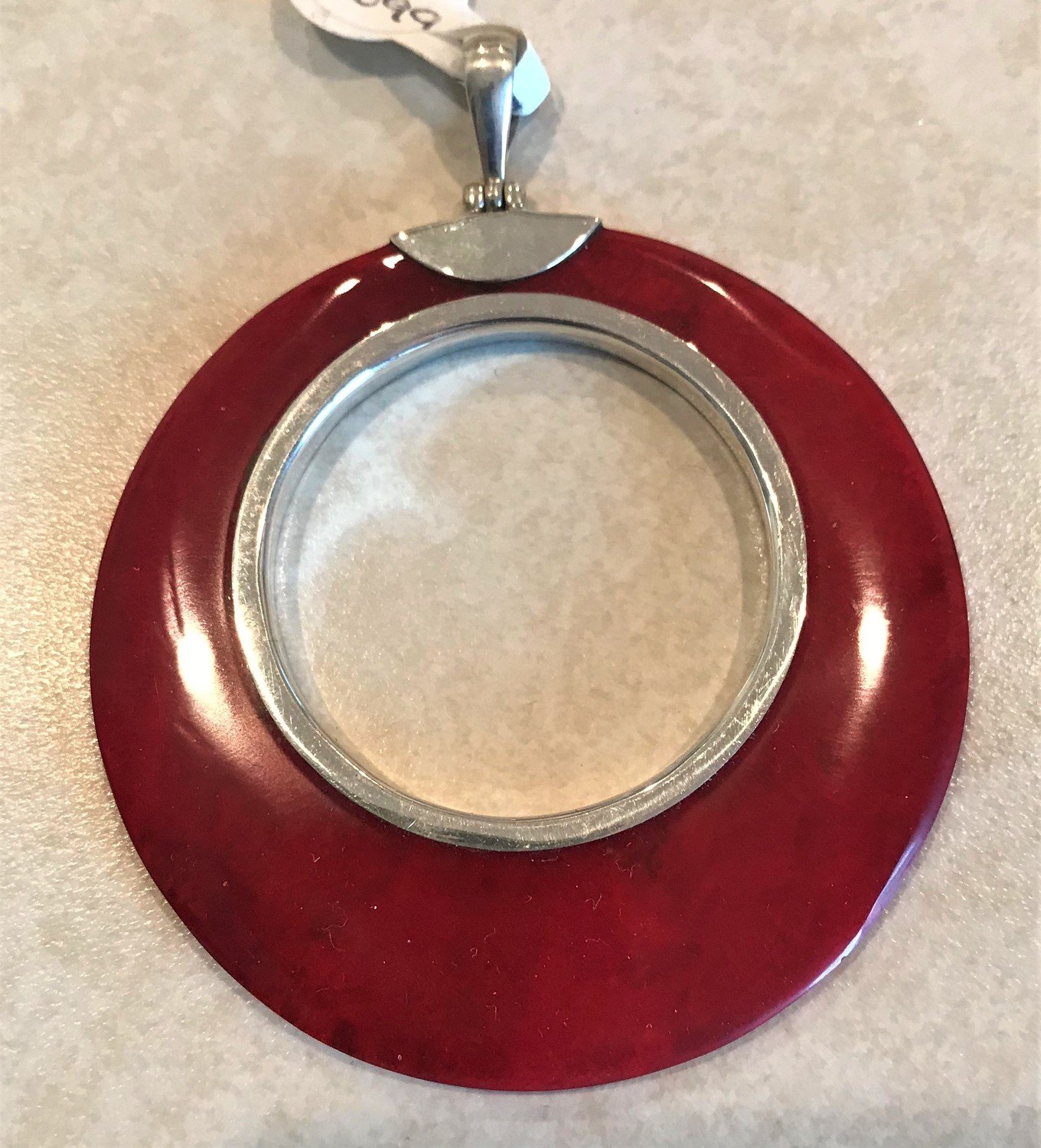 Sterling Silver Red Coral Round Open Pendant