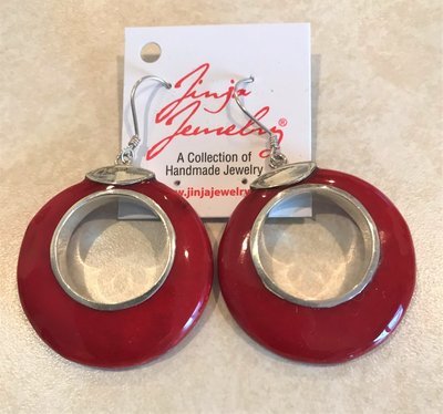 Sterling Silver Red Coral Round Open Earrings