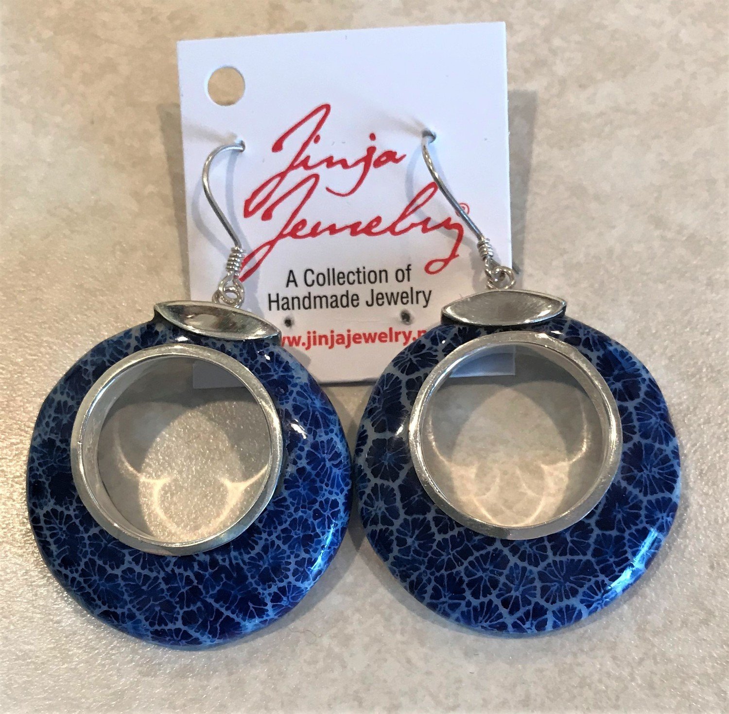 Sterling Silver Blue Coral Round Open Earrings