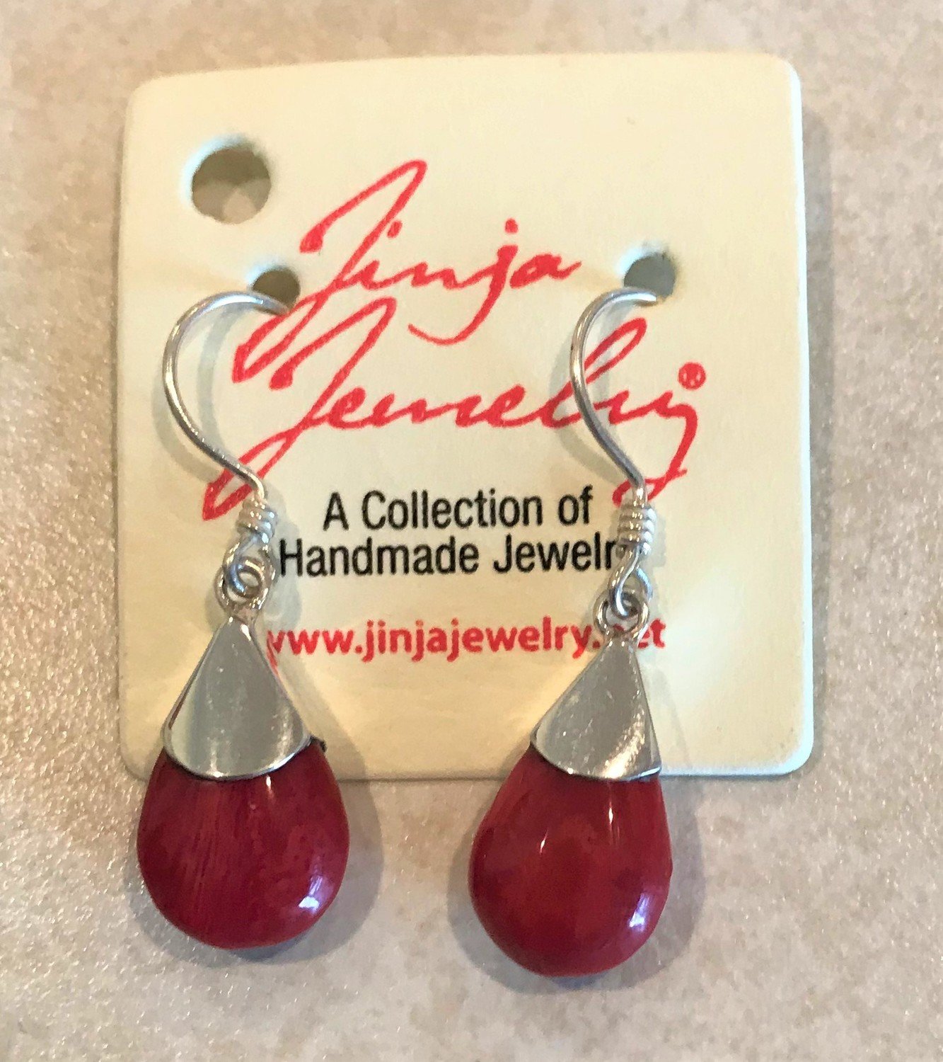 Red Coral Small Teardrop Earrings