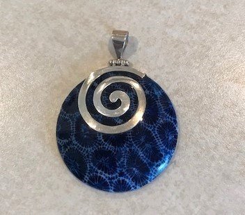 Blue Coral Sterling Silver Swirl Pendant