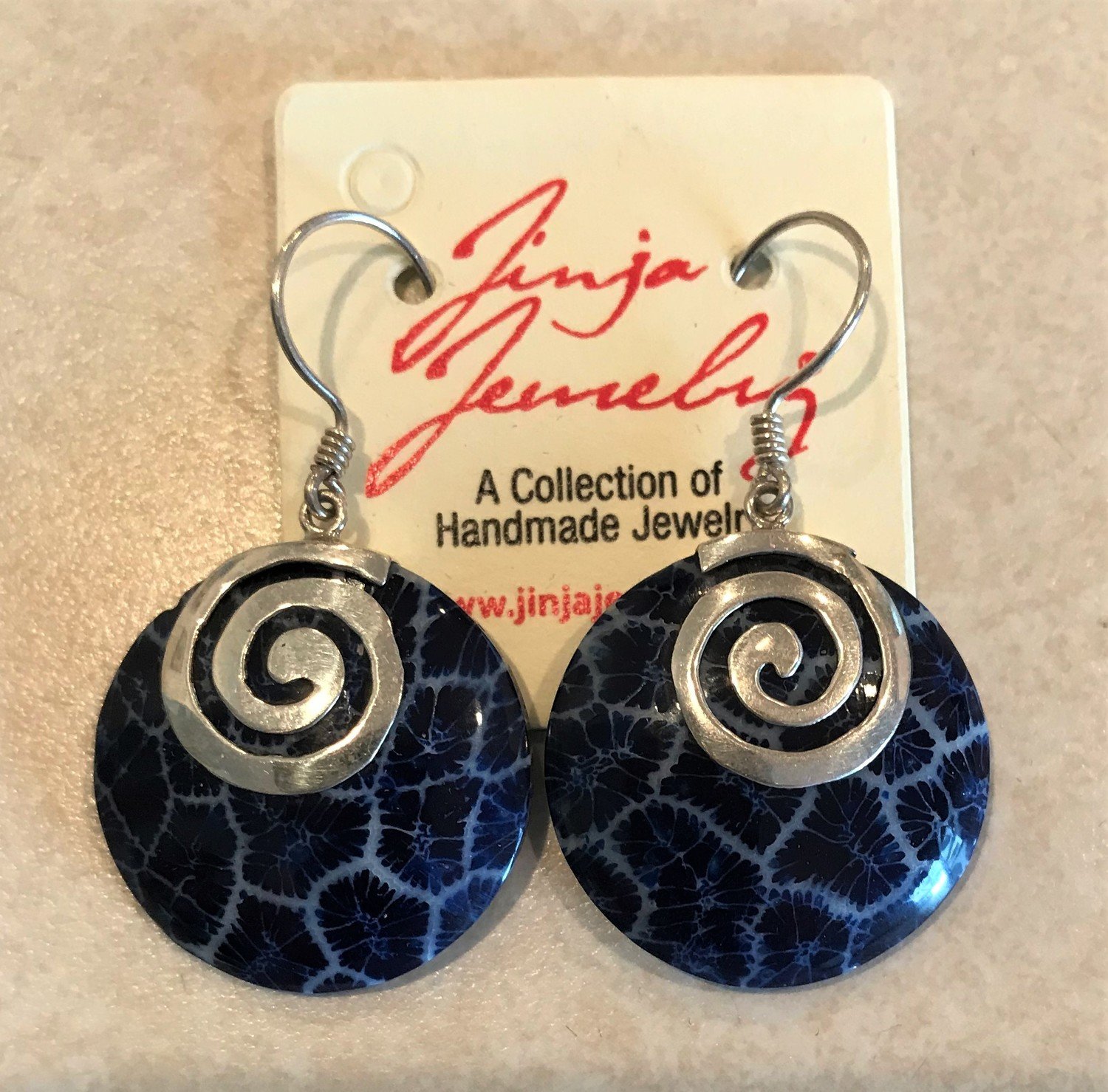 Blue Coral Sterling Silver with Swirl Earrings