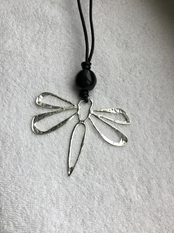 Dragonfly Metal Leather Long Necklace 