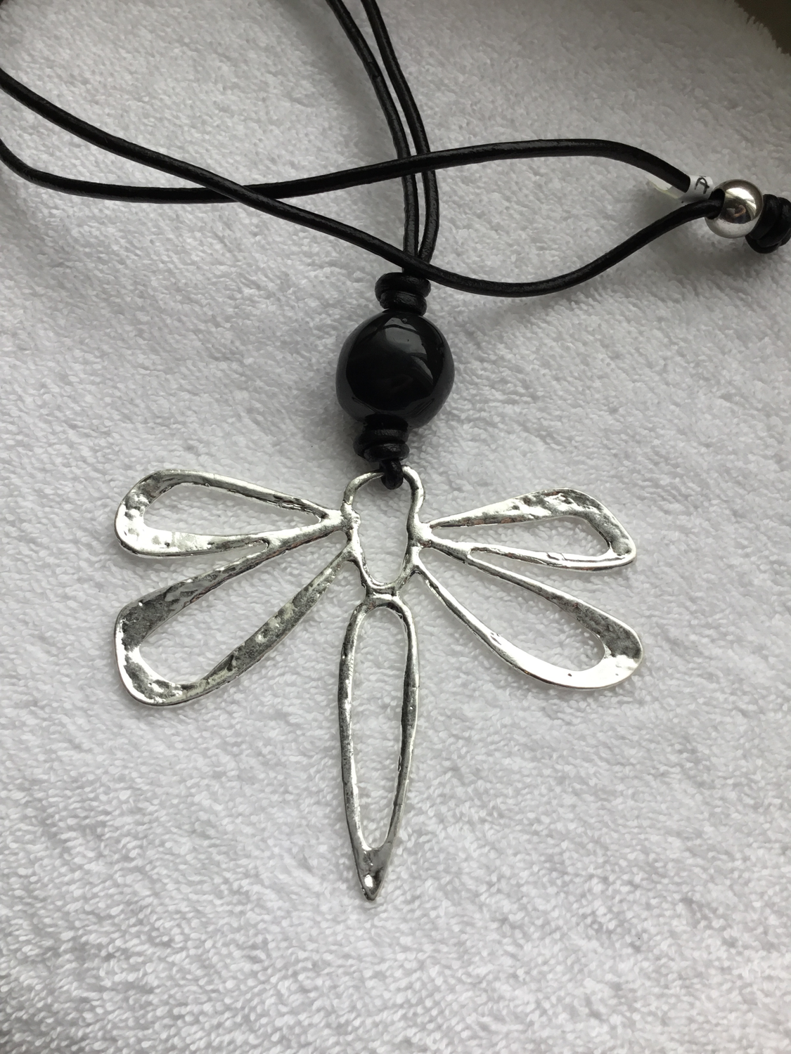 Dragonfly Metal Leather Long Necklace 