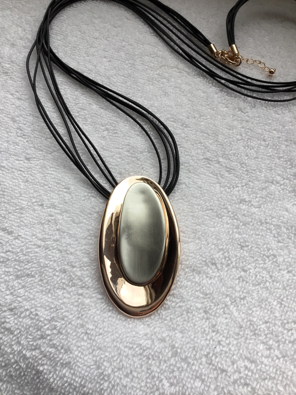 Oval Rose Gold and Metal Necklace 