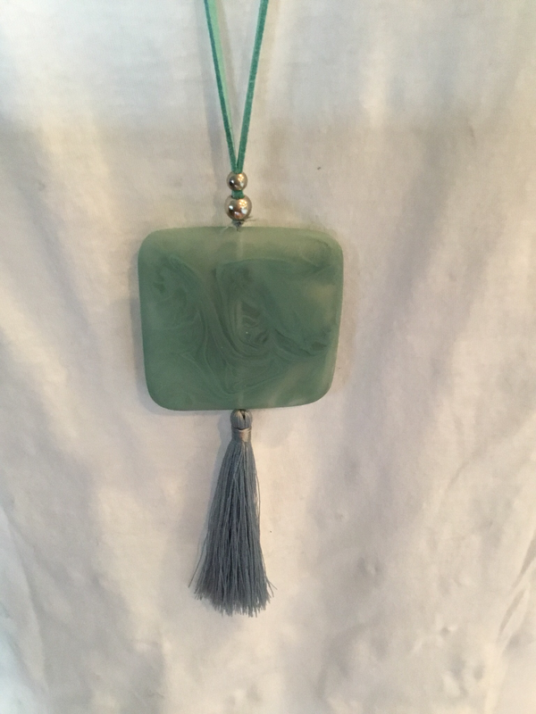 Leather Turquoise Smoked Mint Pendant and Tassel