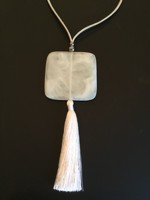 Cream Leather White Square and Cream Tassel