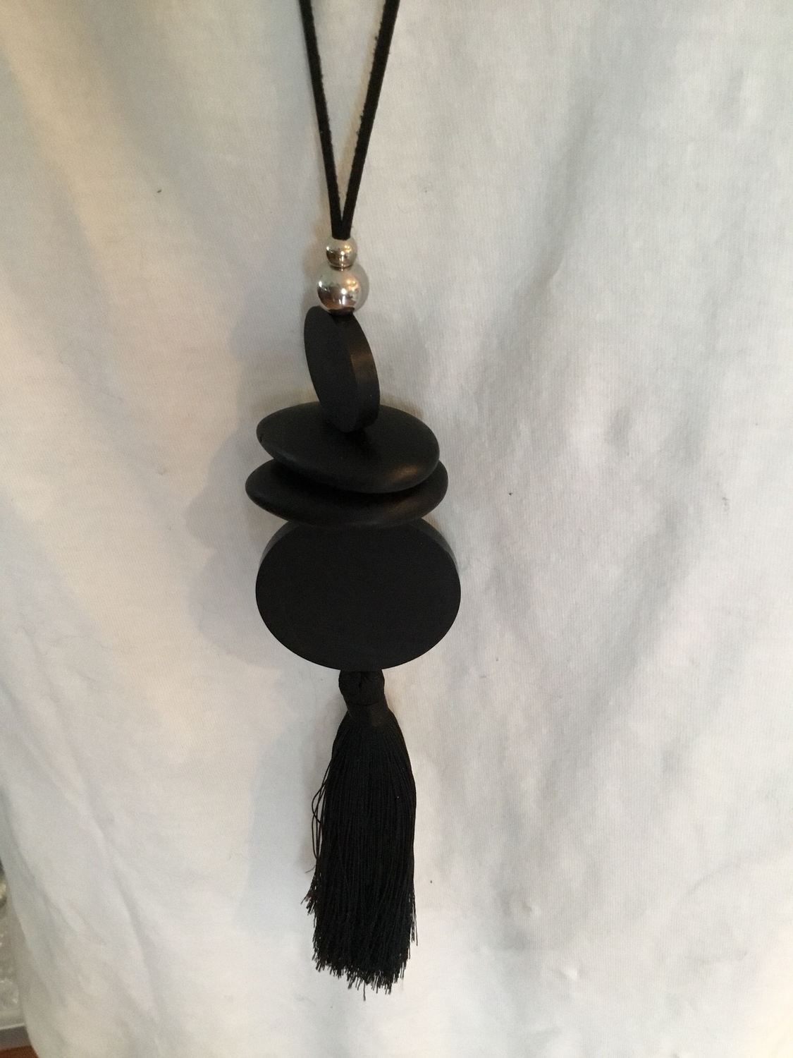 Black Leather with Black Beads Tassel 