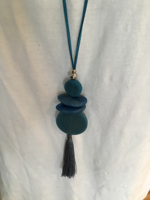 Blue Leather with Denim Blue Beads Dark Blue Tassel 