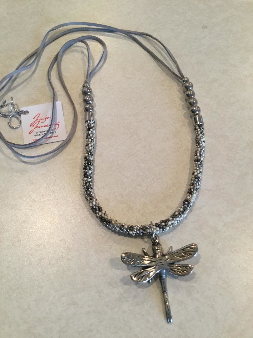 Dragonfly Leather Necklace with Beads