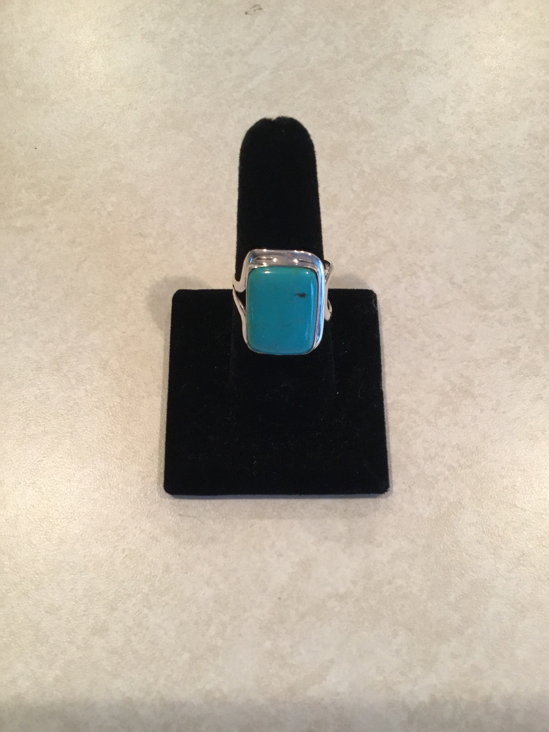 Sterling Silver Handmade Rectangle Blue Turquoise Ring