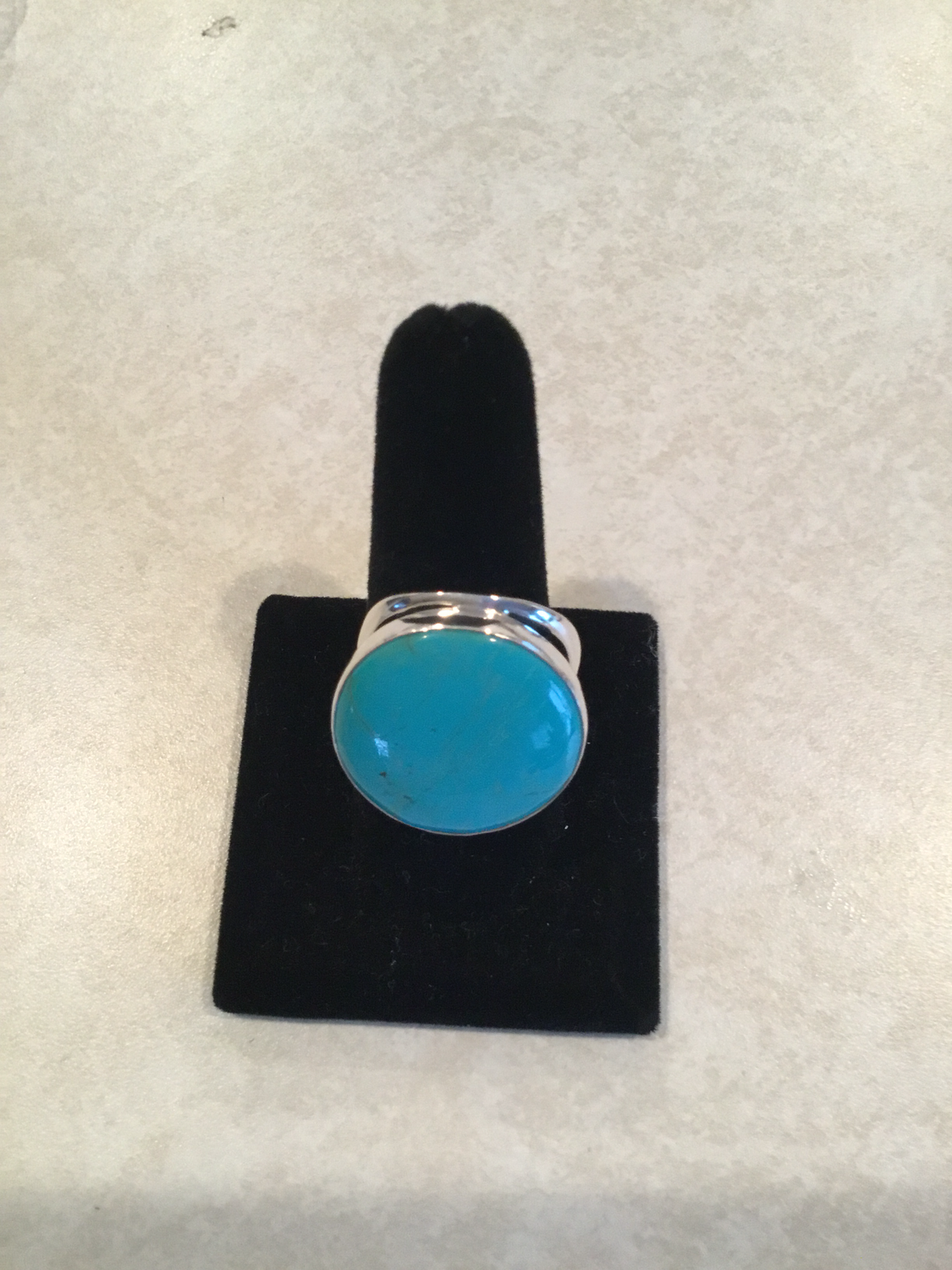 Sterling Silver Large Round Handmade Adjustable Turquoise Ring