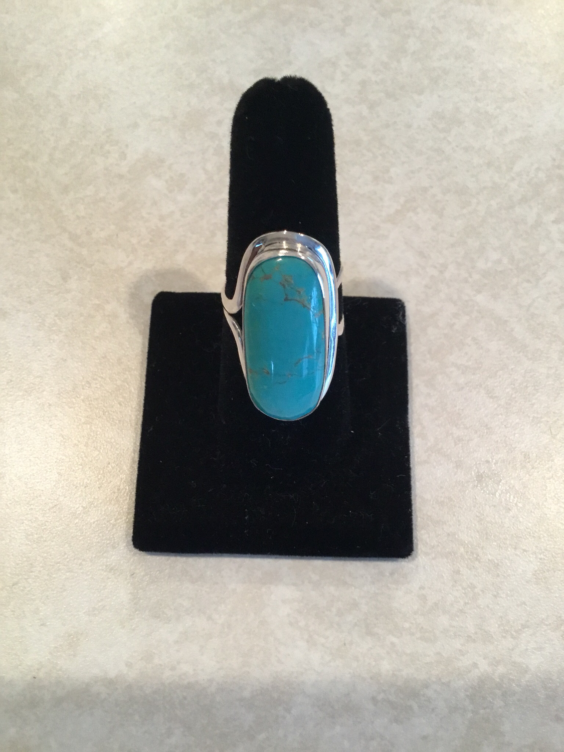 Sterling Silver Long Oval Turquoise Ring