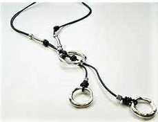 Leather Necklace Lariat Two Circle Style Drop
