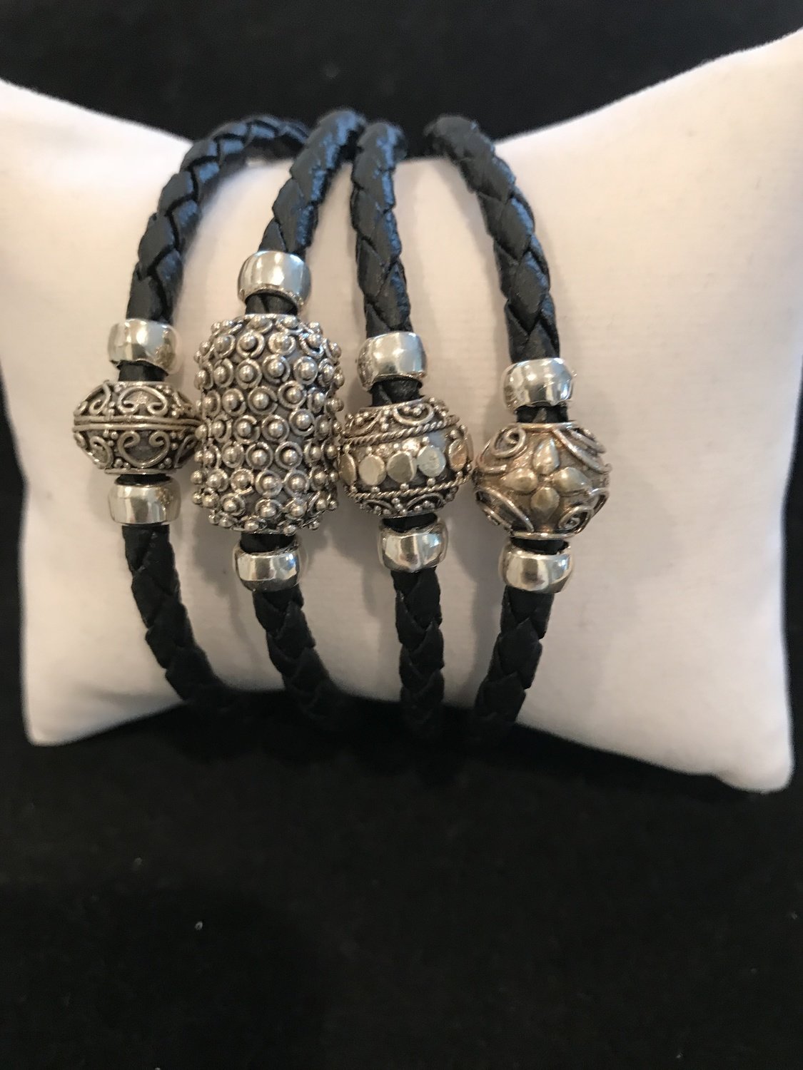 Black Leather With Bali SS Beads