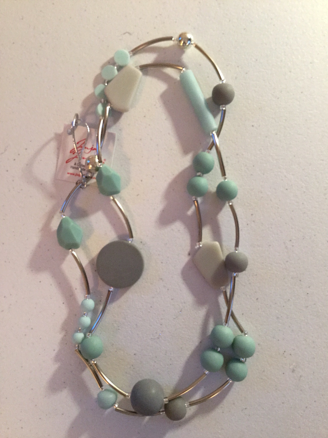 Mint and Gray Long Stainless Steel Necklace 