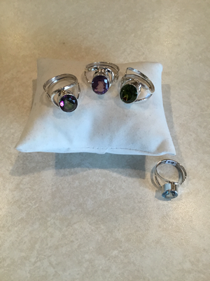 Sterling Silver Natural Gemstone Adjustable Ring