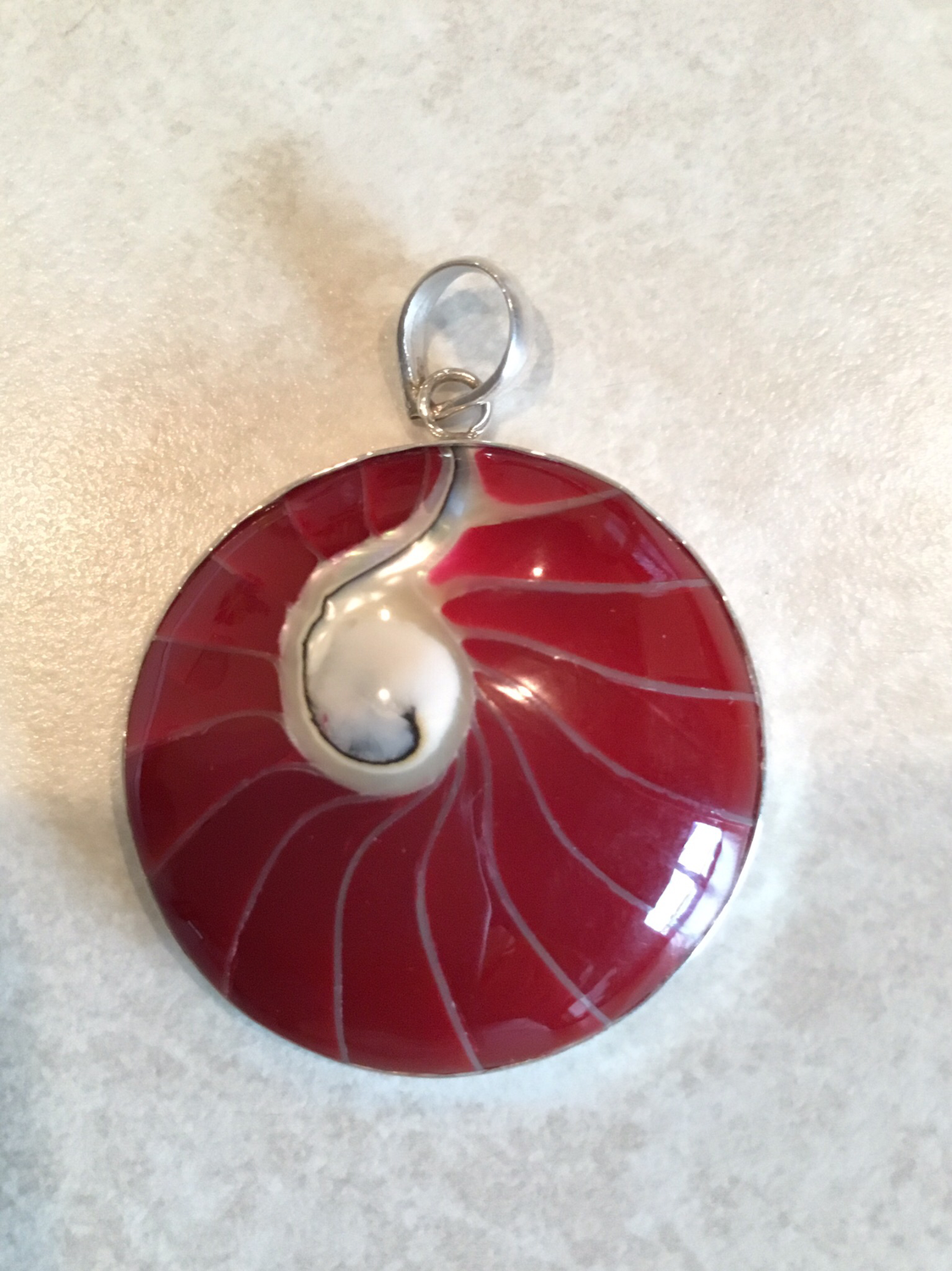 Sterling Silver Red Coral Shell Pendant