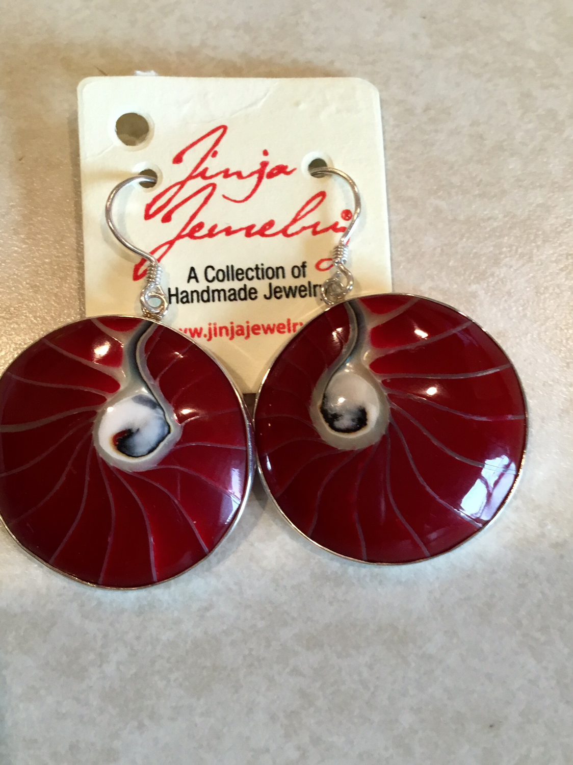 Sterling Silver Red Coral Shell Earrings 