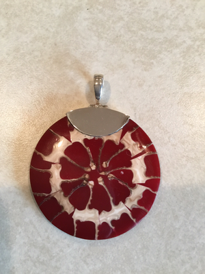 Sterling Silver Red Coral Cross Cut Pendant 