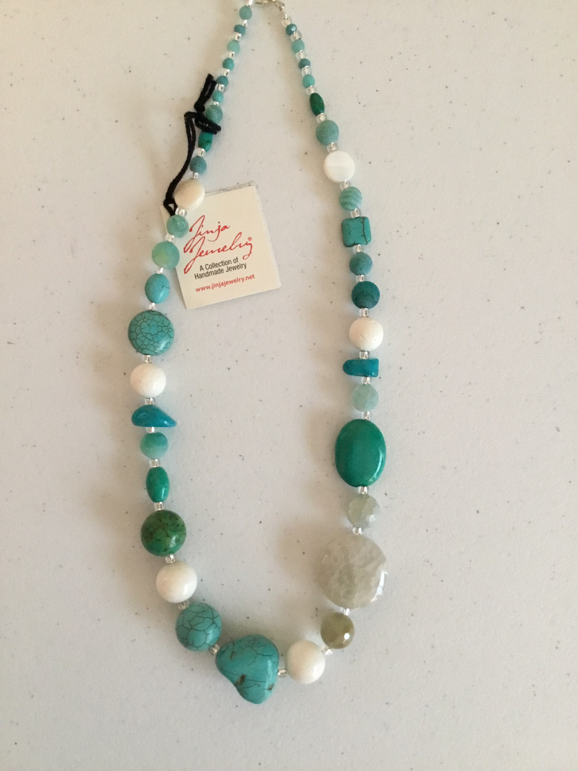 Sterling Silver Turquoise White Coral Agate Necklace 