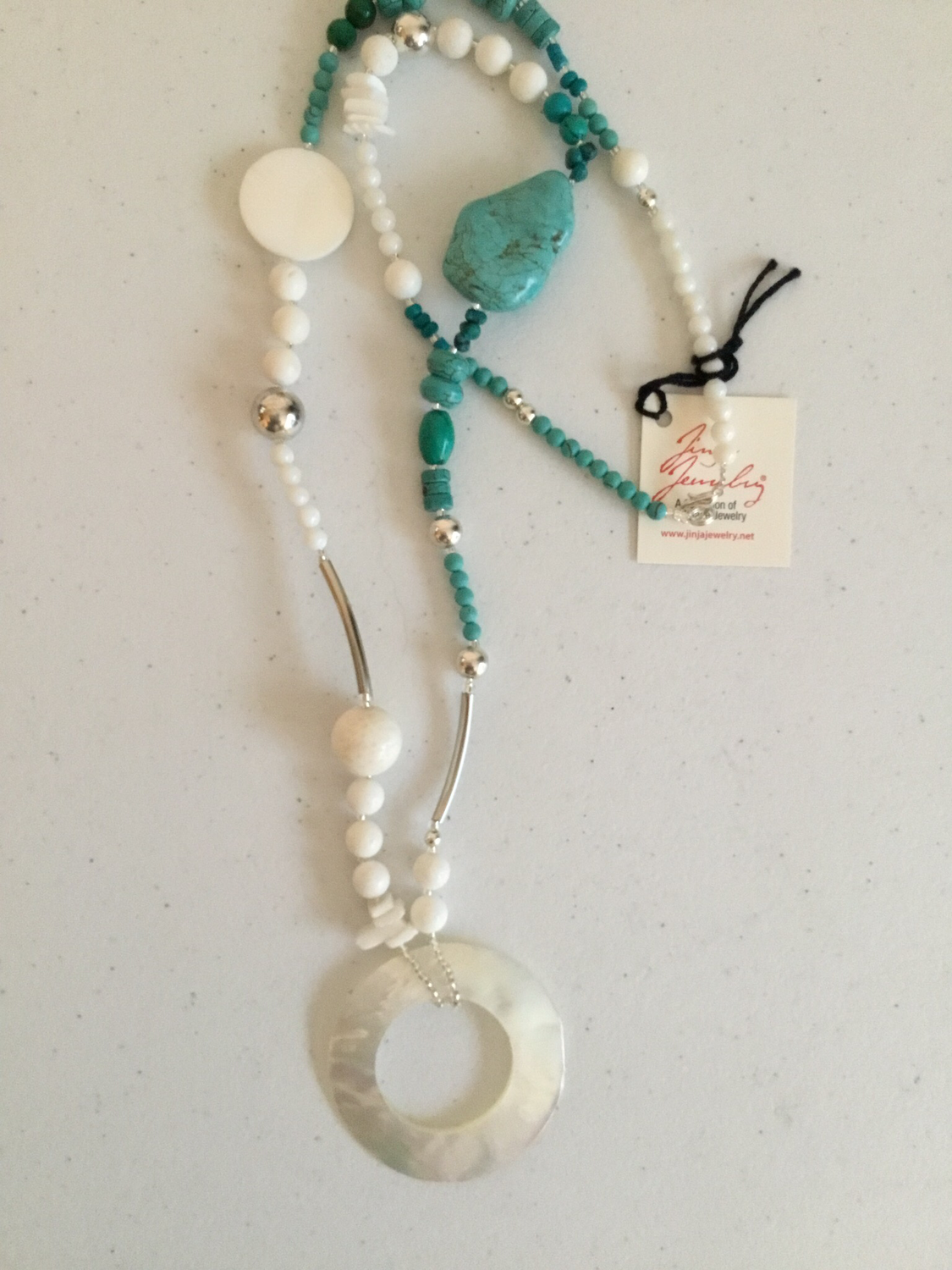 Stainless Steel Turquoise Mother of Pearl Necklace  