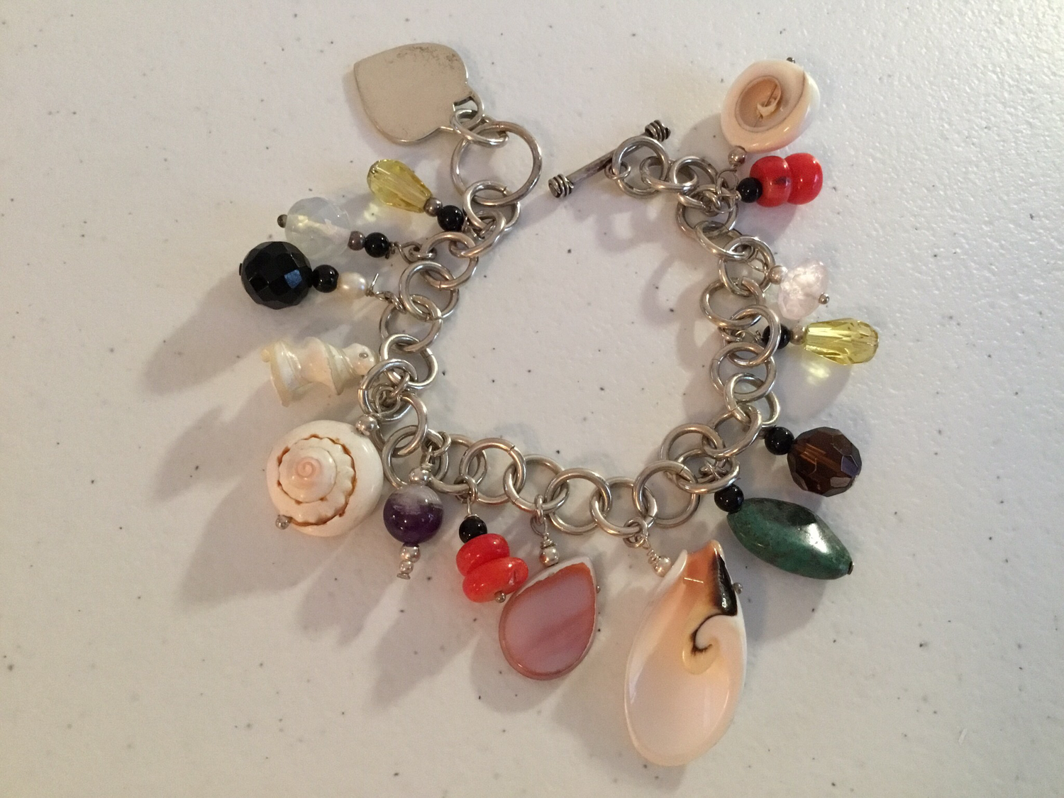 Sterling Silver Gems And Charms  Bracelet 