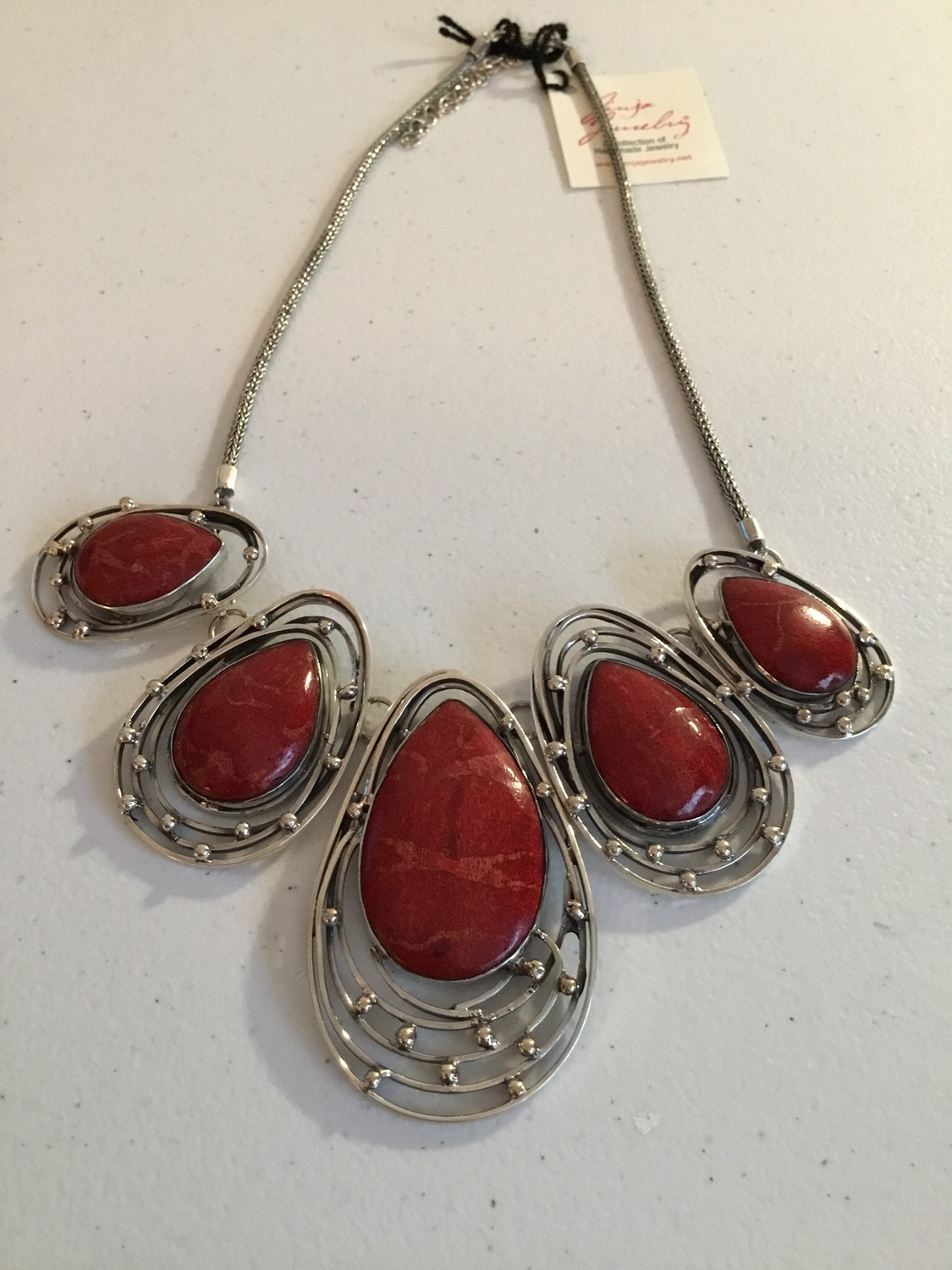 Sterling Silver Handmade Red Coral Necklace 