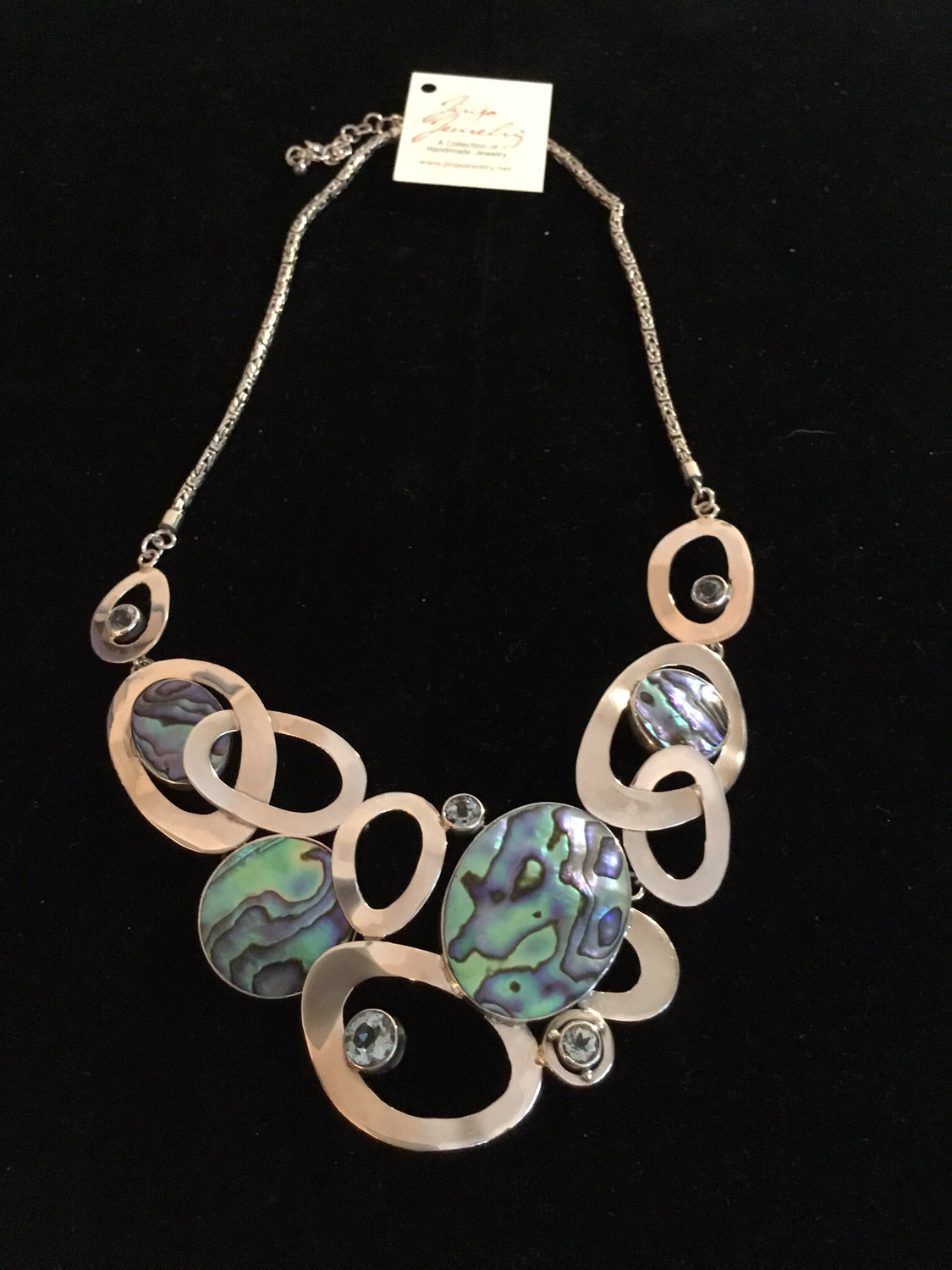 Sterling Silver Handmade Abalone And Blue Topaz Necklace