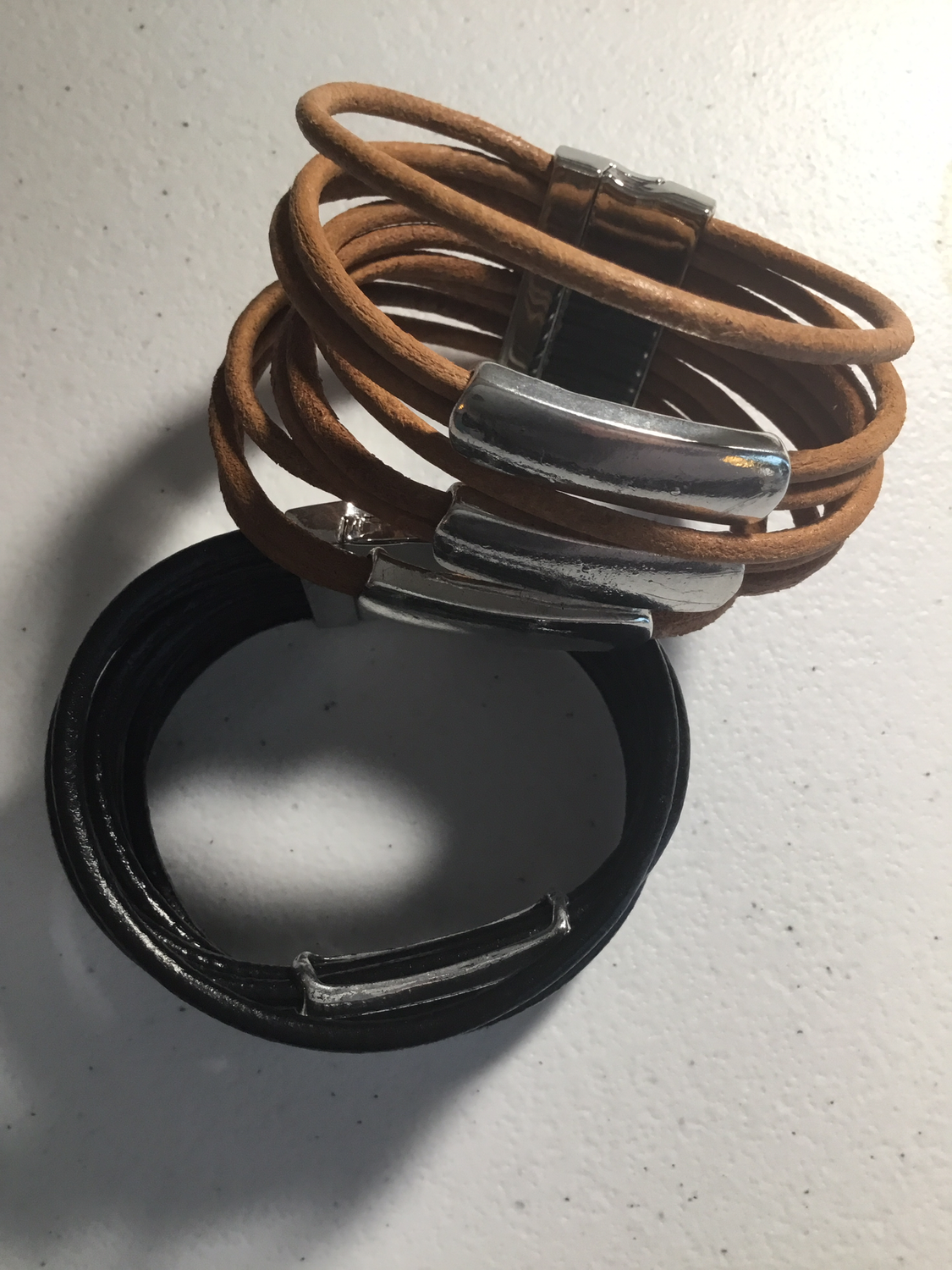 Leather Magnetic Bracelet in Black or Tan