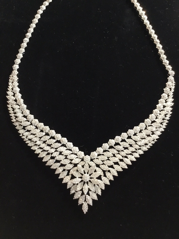 Elegant Crystal V-Flower Designer Necklace 