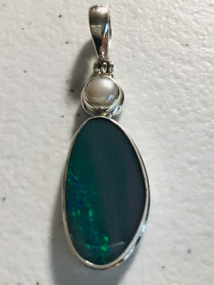 Sterling Silver Australian Opal With Pearl
