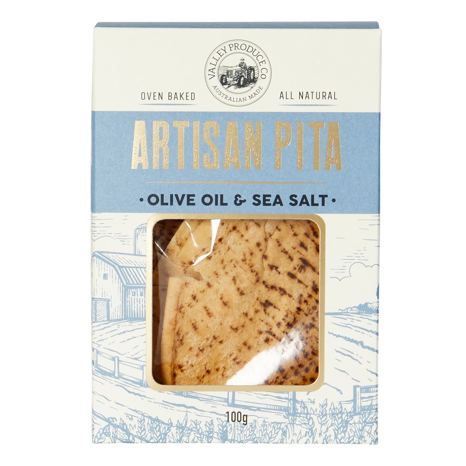 Valley Produce Co Artisan Pita Box 100g, Flavour: Olive Oil &amp; Sea Salt