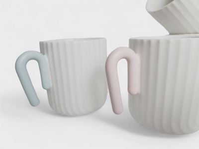 Matte White Scallop Mug with Pastel Colour Handle