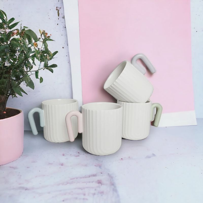 Matte White Scallop Mug with Pastel Colour Handle
