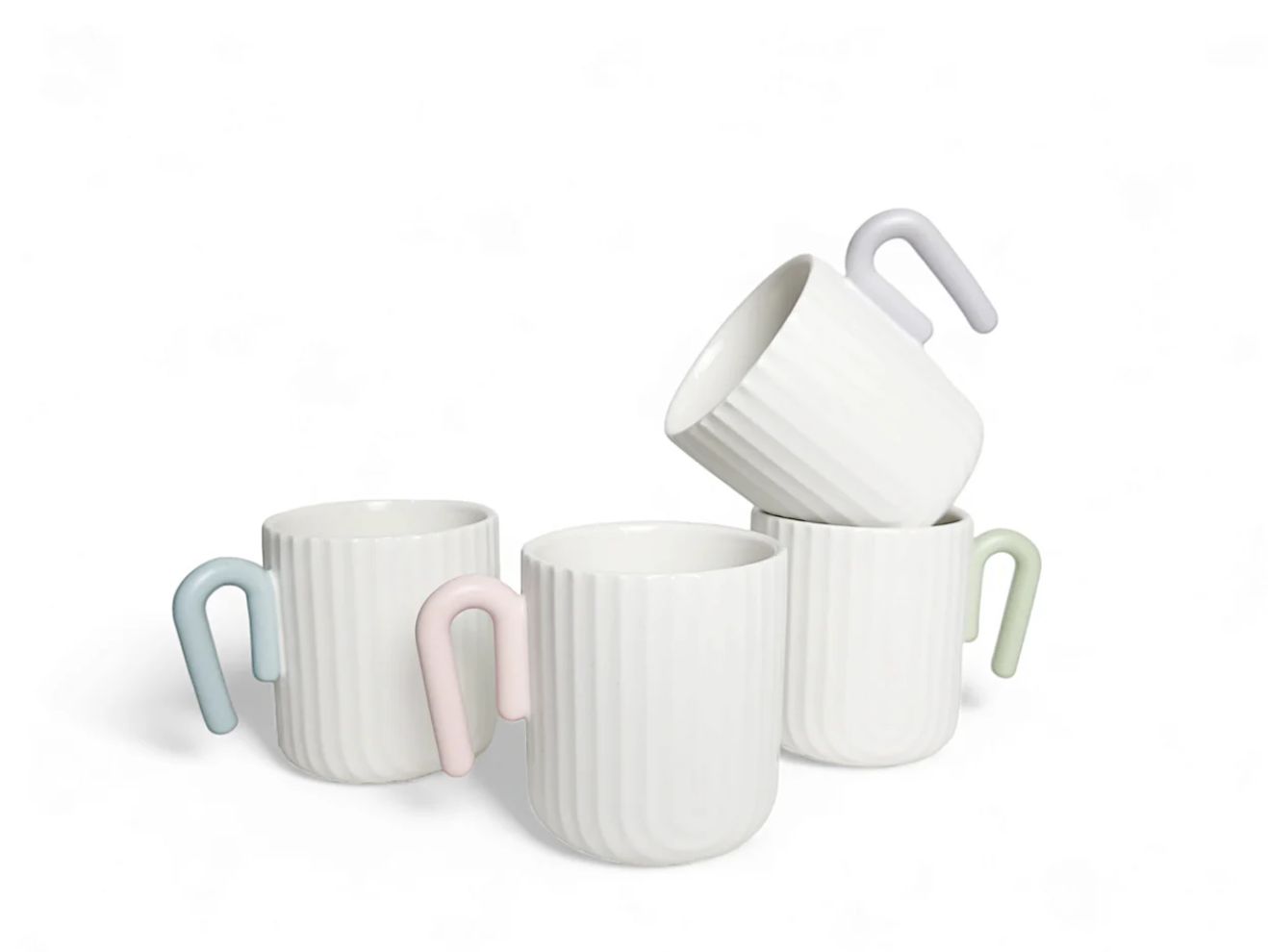 Matte White Scallop Mug with Pastel Colour Handle, Selections: 4 pack - Mixed Pastel Handles