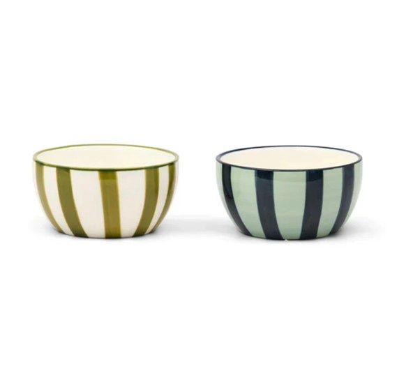 The Bella Ceramic Dipping Bowls – Set of 2 | Assorted Colourways, Selections: Green + Blue Stripe