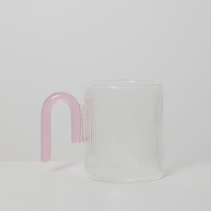 Archer Ribbed Glass Cup, Selections: Clear/Taffy Pink