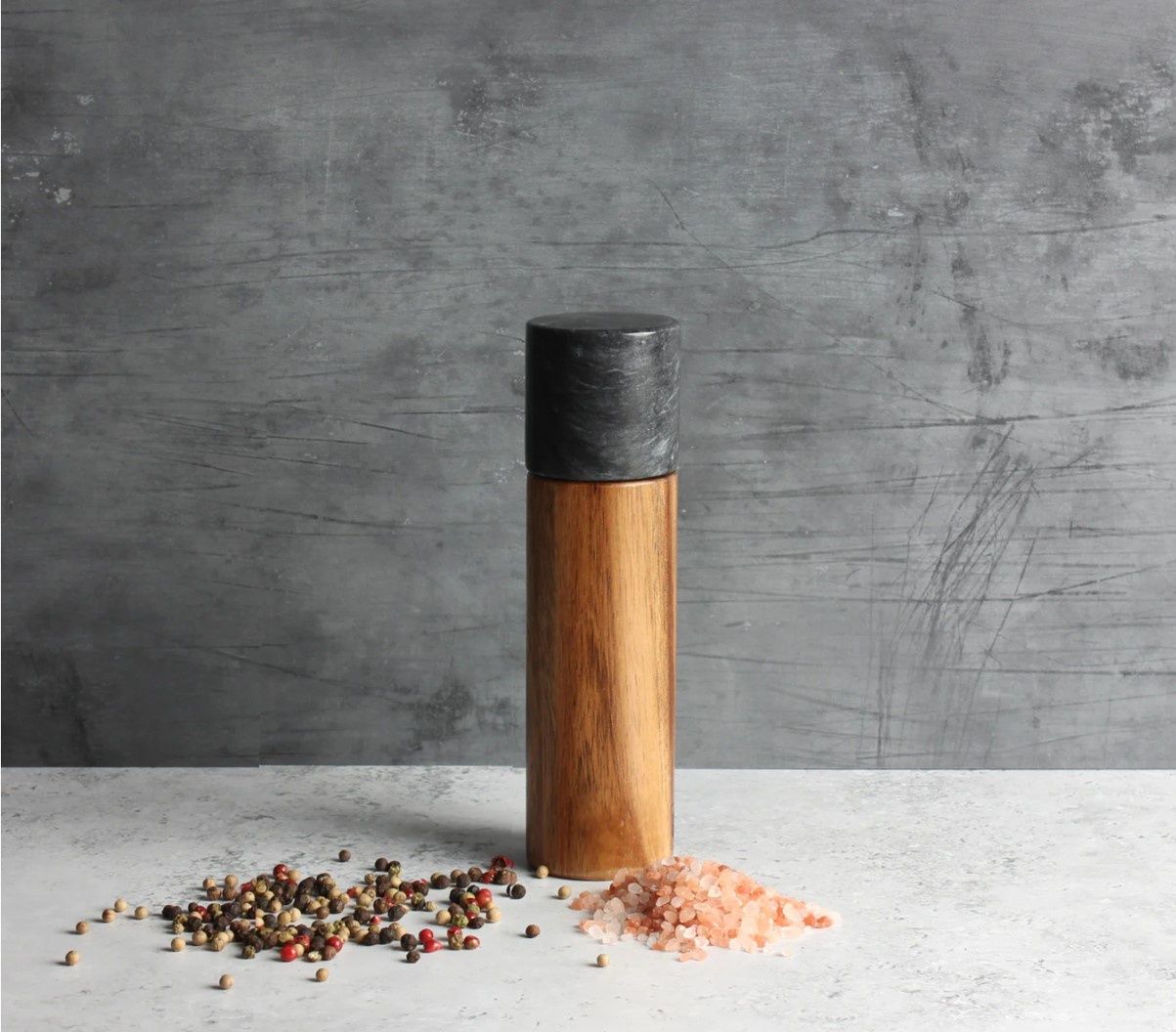Acacia &amp; Marble Black- Salt &amp; Pepper Grinder 18cm