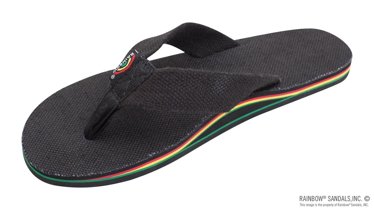 Rainbow Sandals - The Rastafarian - Single Layer Black Hemp with Rasta Mid Sole and 1